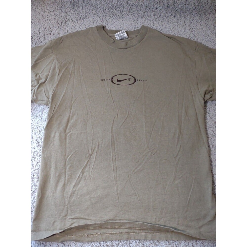 Vintage Brown Nike T Shirt Size L Made In The USA Swoosh Brand Logo Embroidery